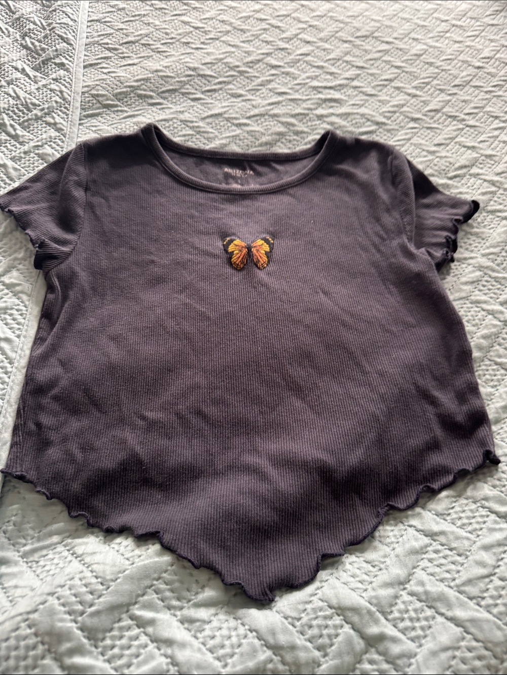 Arizona Jean Company Charcoal Ribbed Short Sleeve Tee with Orange Butterfly
